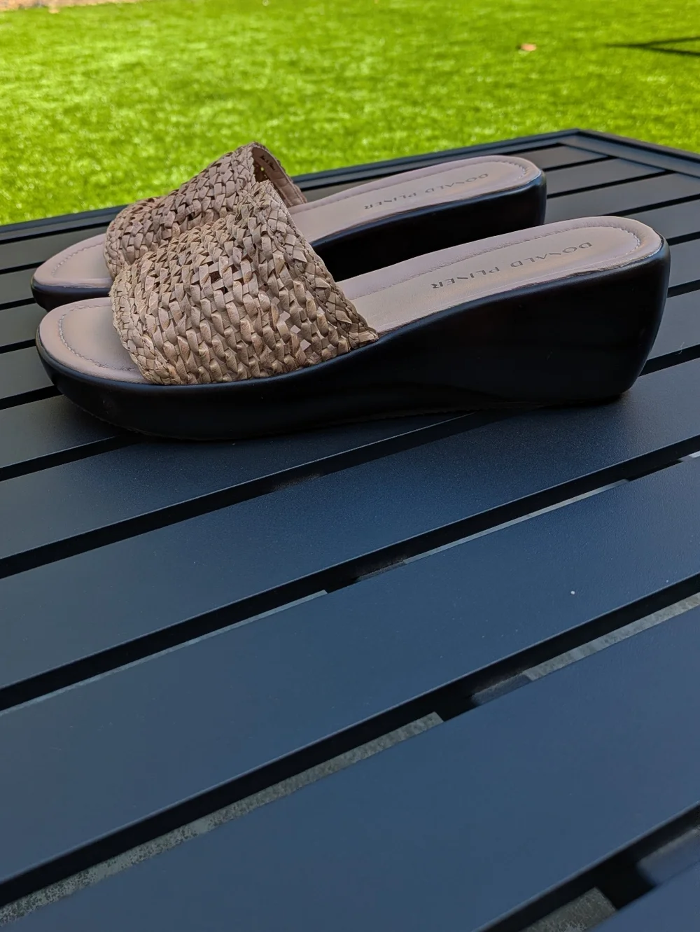 Donald J. Pliner Linzey Wedge Tan Woven Slide Sandal - Picture 3 of 9